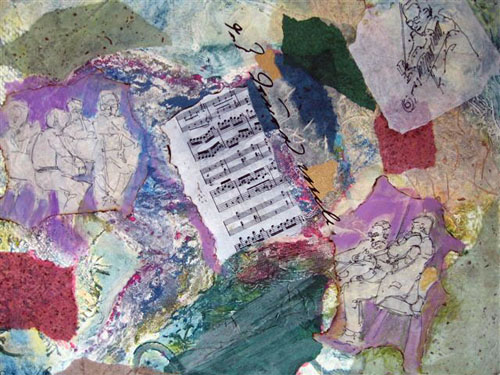 Musical Fresco collaged collagraph 28x36 in